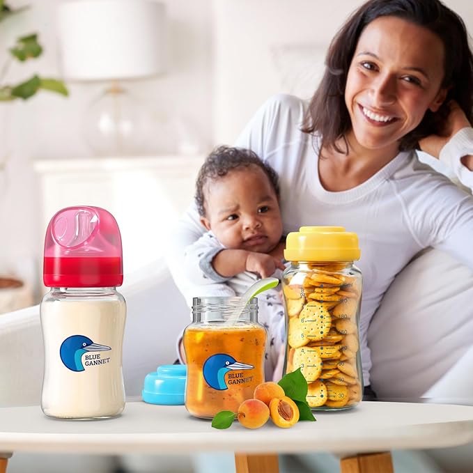 Multipurpose Anti-Colic Glass Baby Bottles with Slow Flow and Natural Flow Nipples, Breast Milk Collection and Storage Bottles, Wide-Neck Breast Pumps Compatible, 6-Pack (8oz)