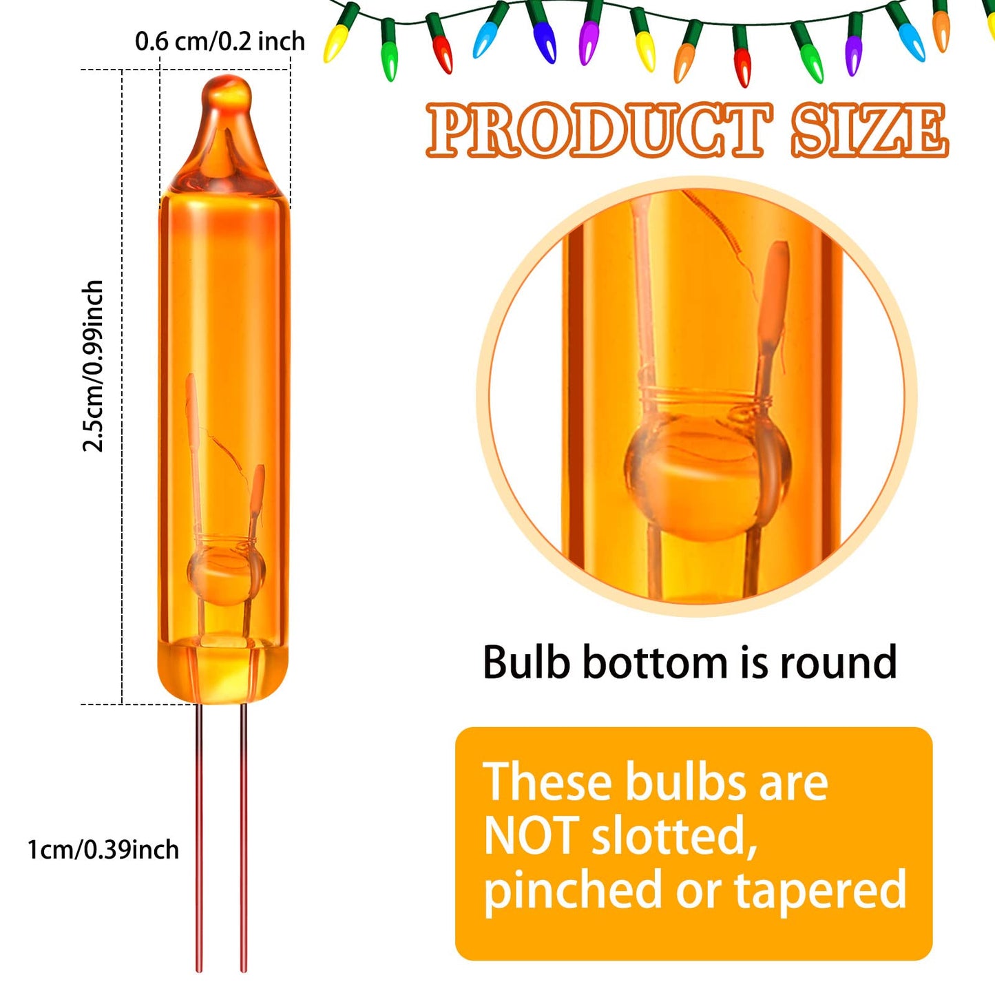 Mudder Mini Incandescent Wire String Lights - 200 Count Orange Replacement Bulbs For Indoor/Outdoor Xmas Tree Decorations