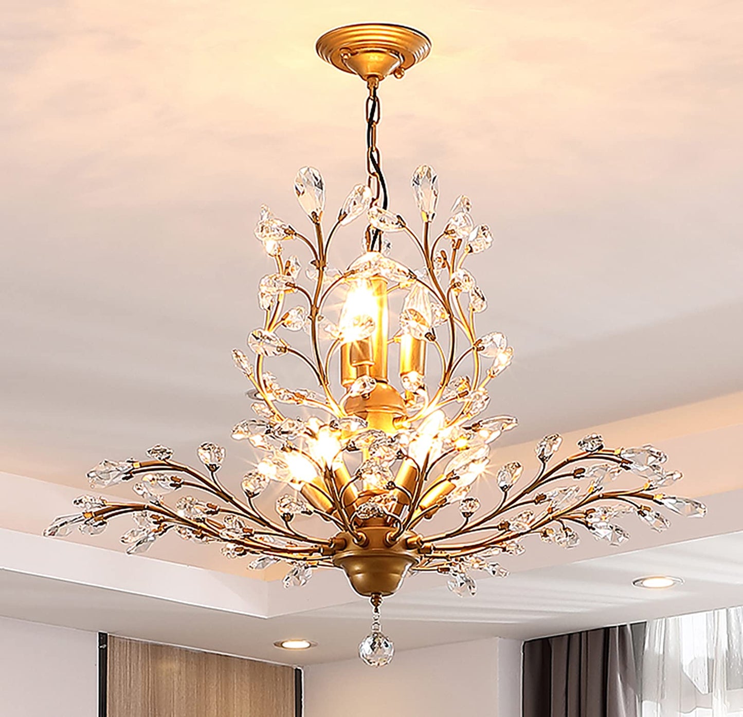 Ganeed Crystal Chandelier 8-Light Vintage Pendant Lighting Fixture Gold GLM-DD-8G