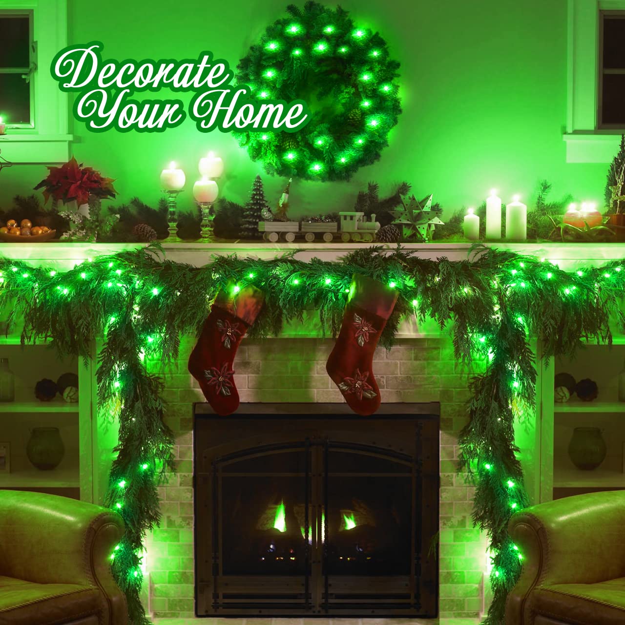 Jmexsuss 100 Led St Patricks Day Lights - 33Ft Plug-In Green Indoor/Outdoor Decor, 8 Modes, Clear Wire, Model Exs-S-0100