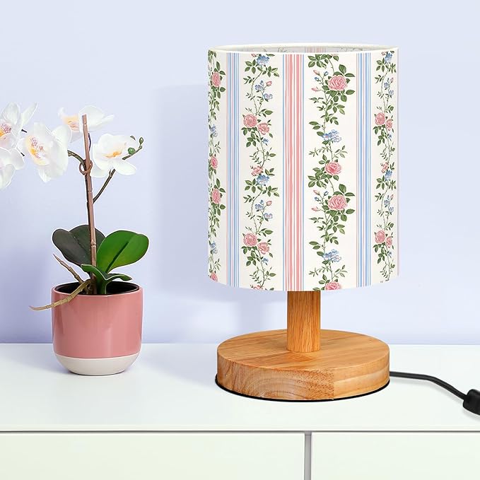 VIHOSE Preppy Kids Table Lamp for Bedroom Kids Bedside Lamp with Linen Wooden Nightstand Cartoon Nursery Lampshade for Girls Boys Living Room