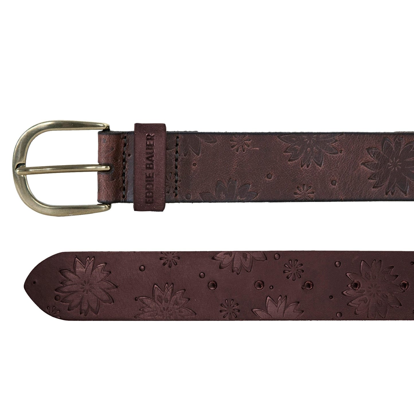 Eddie Bauer Women's Casual Leather Belts with Durable Metal Buckle, Floral Tooled - Brown, Small