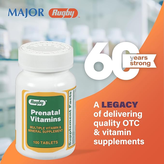 Rugby Prenatal Vitamins - Multiple Vitamin and Mineral Supplement - 100 Tablets