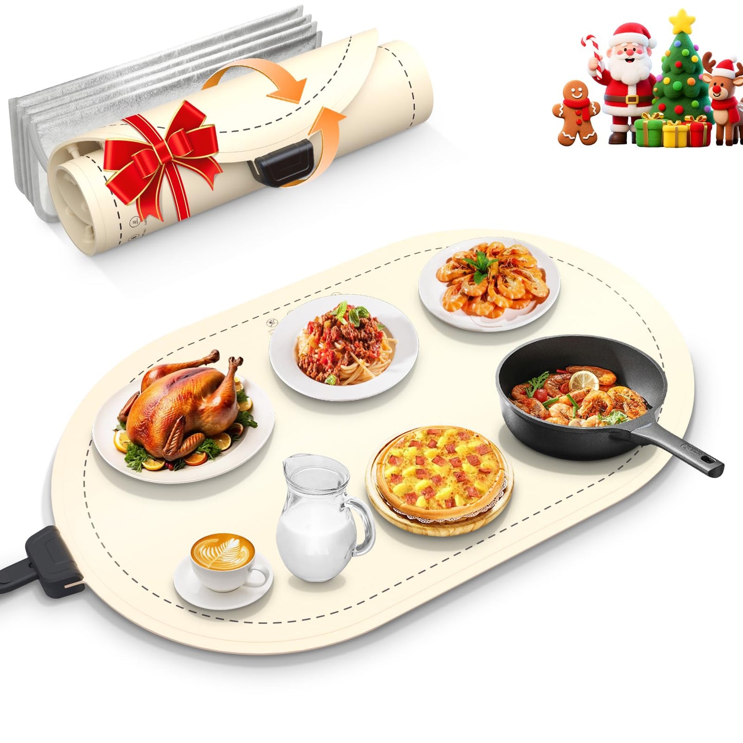 WOKALON Warming Mat for Food Extra Large,(24”x16”), Food Warmers for Parties Buffet and Home Daily Use,Roll Up Food Warmers (Beige)