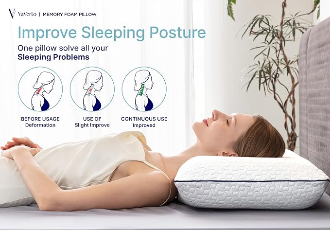 Vaverto Gel Memory Foam Pillow -Standard Size - Ventilated, Premium Bed Pillows with Viscose Made from Bamboo Pillow Cover, Cooling, Contoured Support, Orthopedic Sleeping