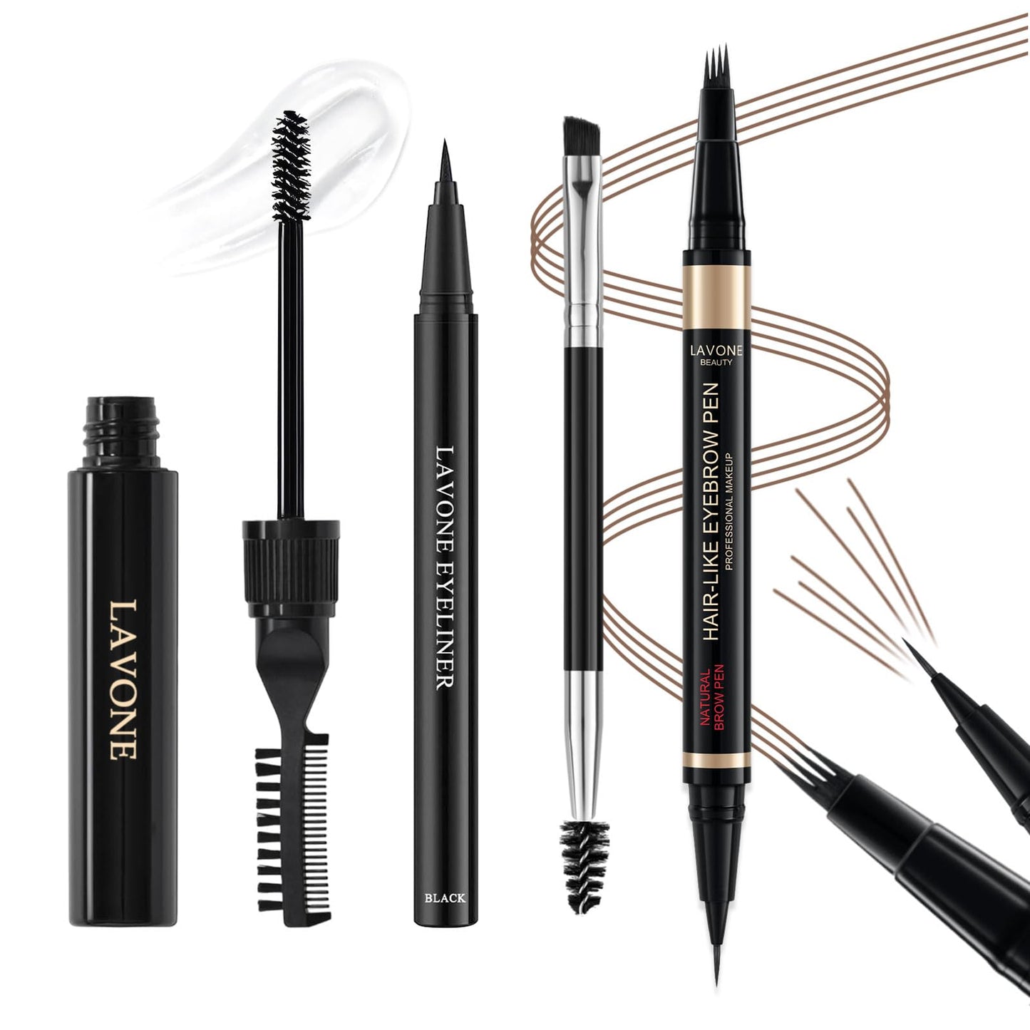 Microblading Eyebrow Pen Kit - Waterproof Brow Makeup Set with Eyebrow Pencil, Eyebrow Gel Clear, Eyeliner, Dual-ended Eyebrow B