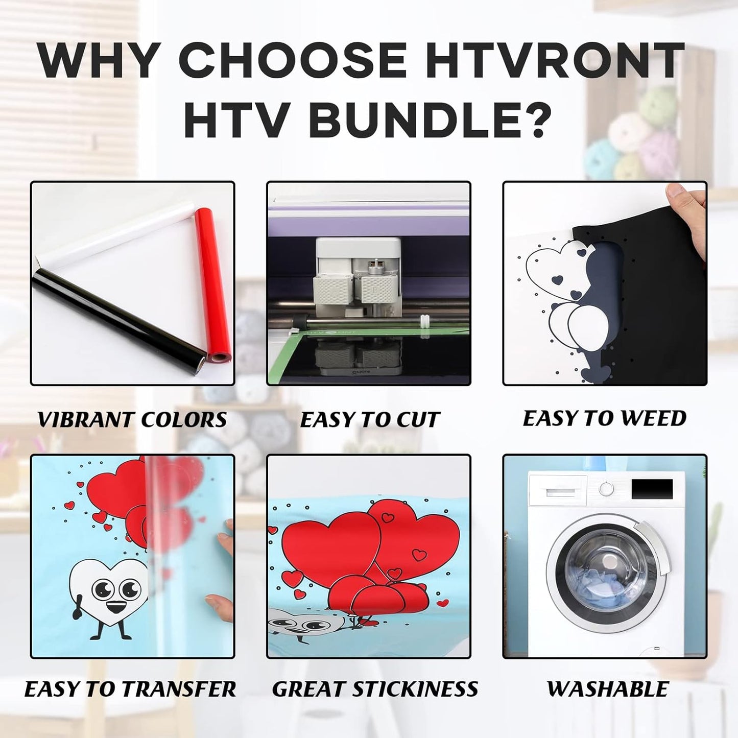 HTVRONT HTV Vinyl Rolls Black White and Red Heat Transfer Vinyl, 12" x 8 FT Black White and Red Iron on Vinyl for Shirt, Easy to Cut & Weed for Heat Vinyl Design