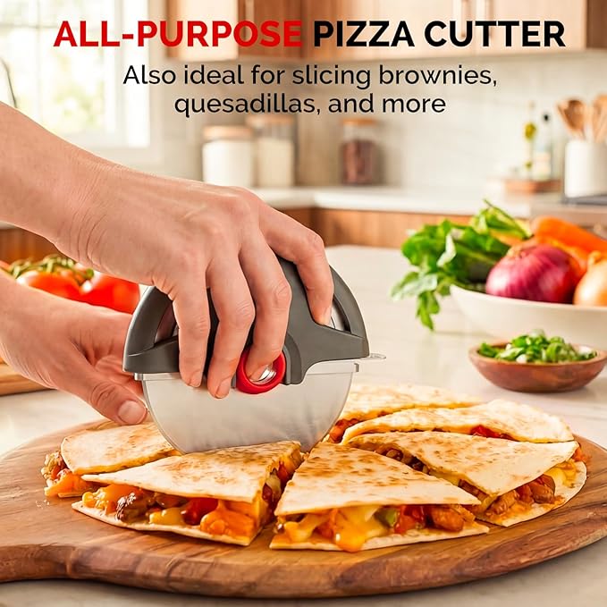 Pizza Cutter Wheel, 4.3" Large Pizza Slicer Wheel with Safety Blade Cover, Super Sharp Stainless Steel Pizza Wheel Slices Effortlessly, Easy Cleaning Pizza Cutters Dishwasher Safe, Gray