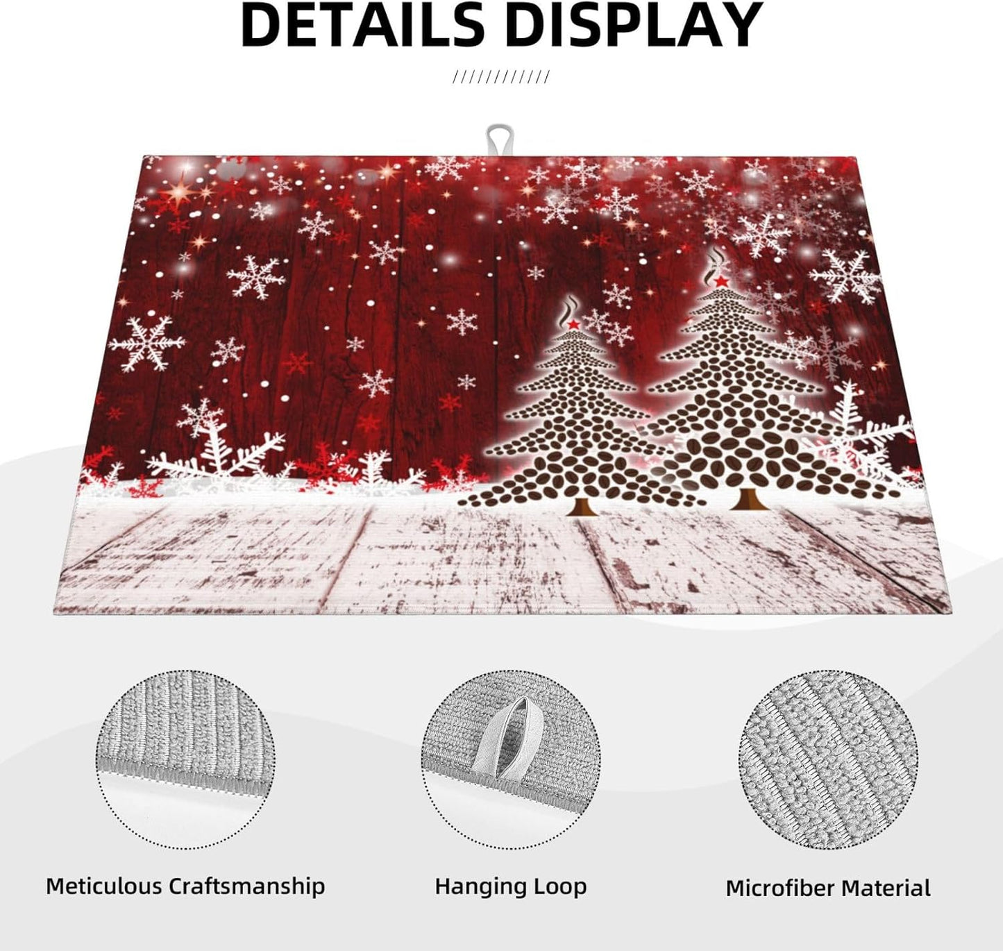 Dish Drying Mat Christmas Xmas Tree Snowflake for Kitchen Counter Absorbent 18x24 Inch Microfiber Dishes Plate Glass Dry Draining Pad Reversible Washable