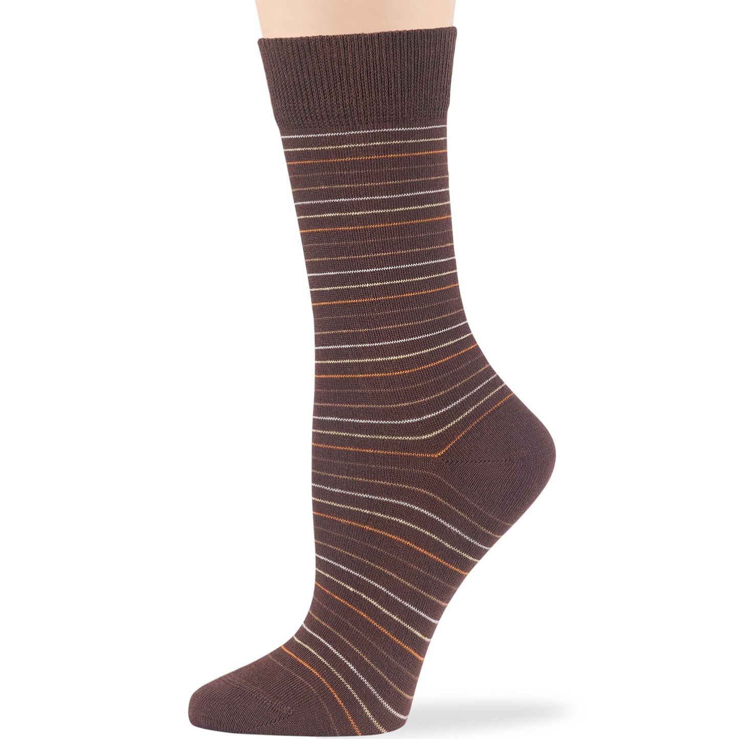 7BIGSTARS KINGDOM Women Cotton Crew Socks - 4 Pack Large - Patterned-Striped-Mid Dotted -Polka Dot - Casual-Dress-Sock Size:10-12, Shoe Size: 8-12, Brown
