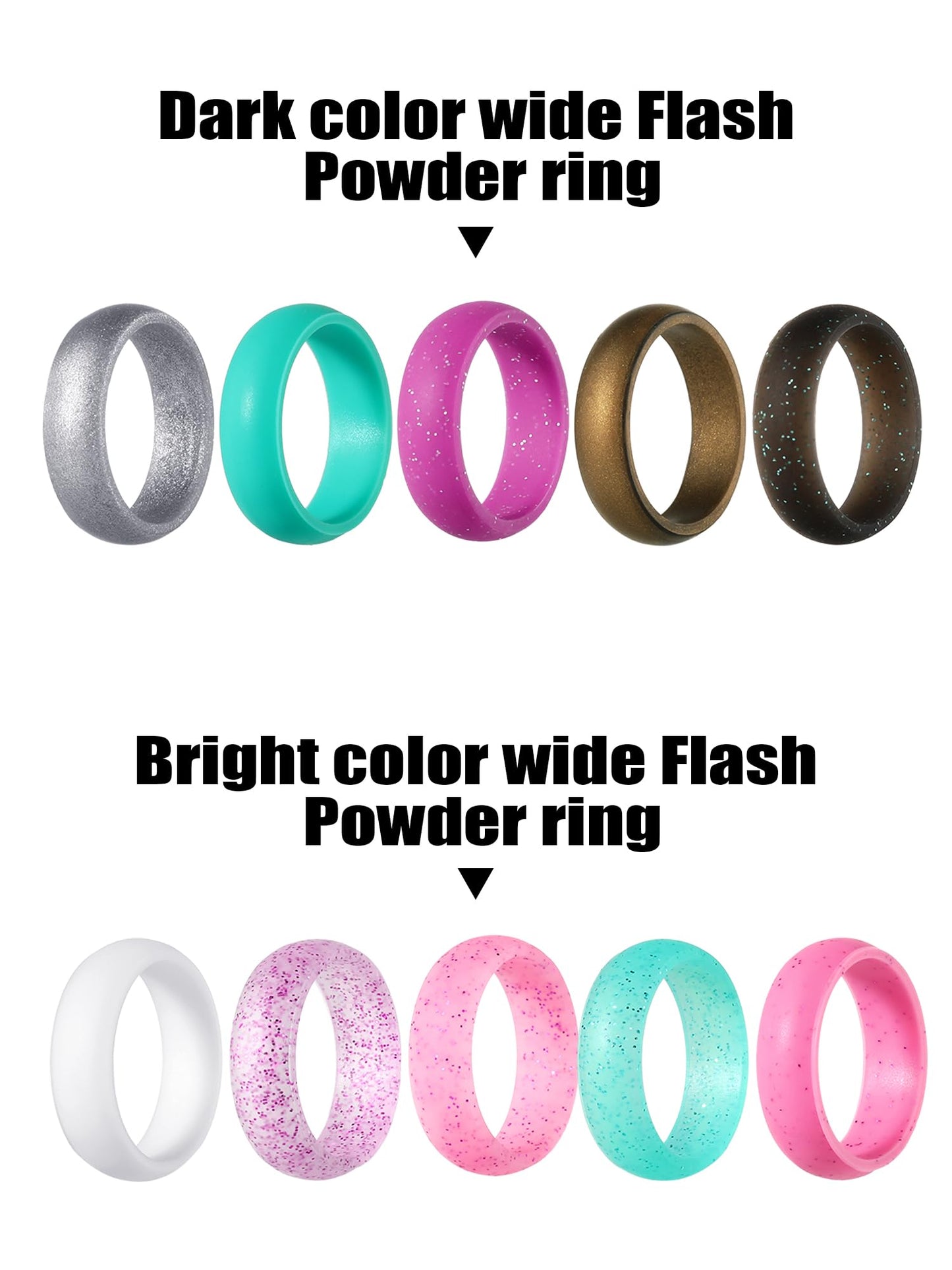 Hicarer 20 Pieces Silicone Wedding Ring for Women, Thin Stackable Silicone Ring for Her Wide Glitter Rubber Bands Wedding Sport