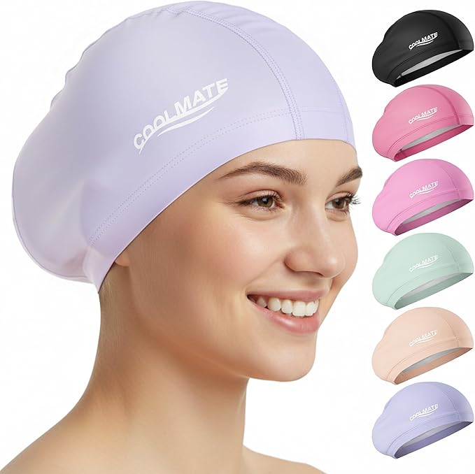 COOLMATE Large Fabric Swim Cap for Long Hair Women - For Long Hair, Dreadlocks, Weaves, Hair Extensions, Braids, Curls, Af...