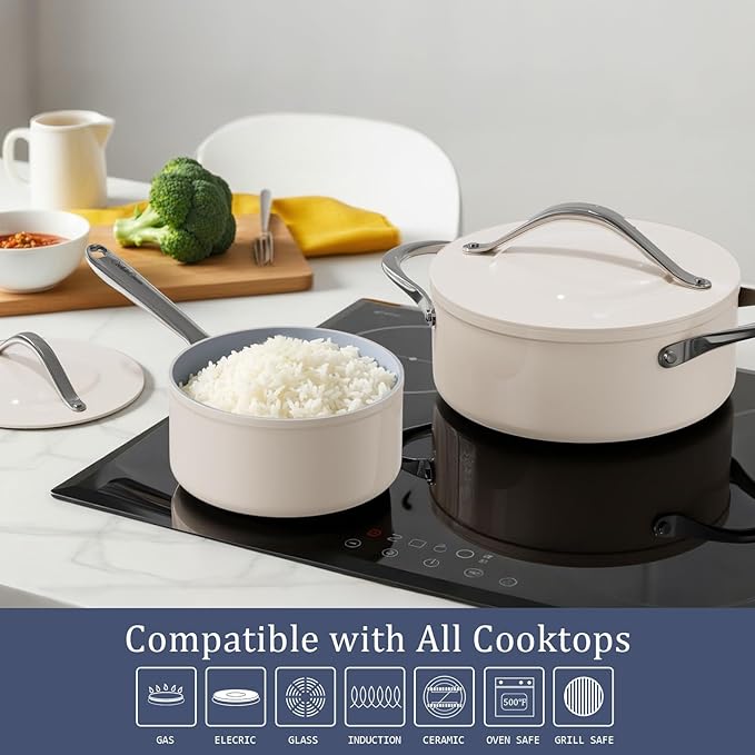4.5qt Ceramic Dutch Oven Pot with Lid (9.5") Nonstick Ceramic Coated Low Stock Pot, PFAS-Free, Lightweight, Quick Heat Distribution, Non stick for Braising, Baking Bread & Soups, Compatible for All Cooktops(Induction/Gas/Electric) Oven Safe to 500°F, O...