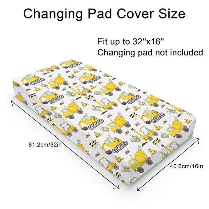 Construction Truck Excavator Tractor Trees Changing Pad Cover Cute Construction Trucks Plants Fitted Baby Change Table Sheets for Boys Girls Soft Stretch Fitted Changing Table Mats Cover 32''x16''