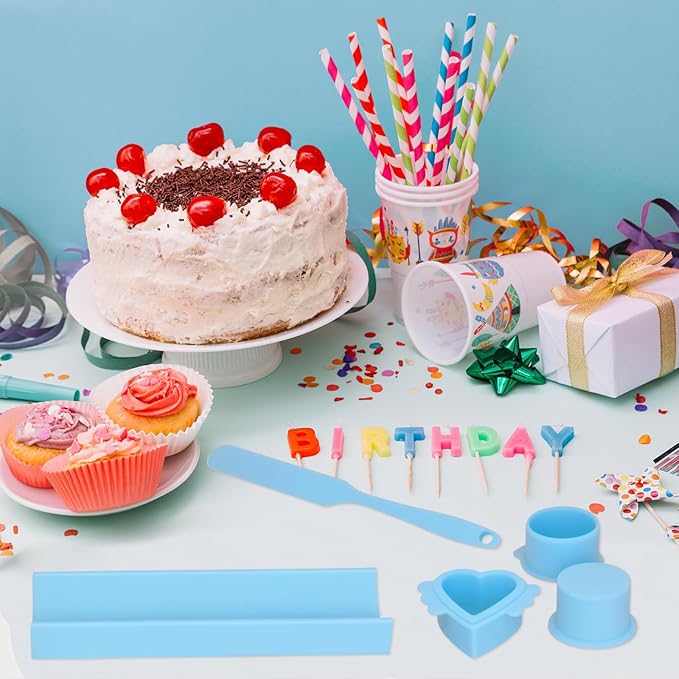 Cake Pop Mold Maker Cutter Set - Include 2 Inch Circle Pusher & 9 Inch Tray & Heart mold & silicone knife, Baking Kit for Home, Birthdays, Weddings (Blue)