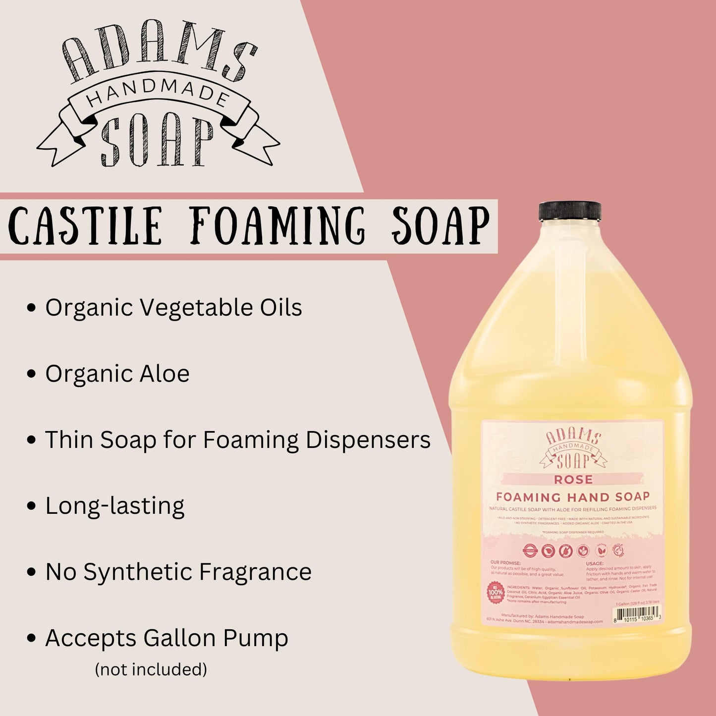 Adams Handmade Soap Liquid Foaming Soap 1 Gal - Rose (Pack of 4)