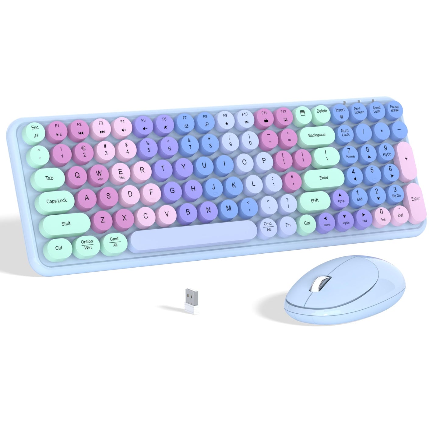 Links9+ Colorful Wireless Keyboard Mouse Combo, Gradient Rainbow Colors 100 Keys And 2.4Ghz Optical Mouse Connection For Windows
