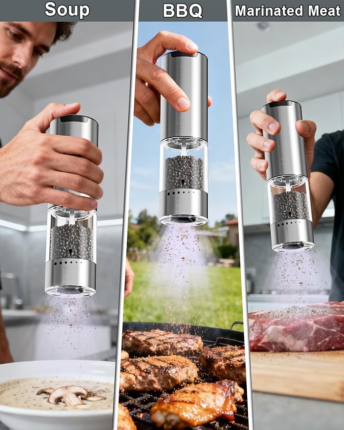 Electric Salt and Pepper Grinder Set | 6-Grind Settings & Top Anti-Misoperation Design | Electric Salt and Pepper Shakers with Detachable Base & Visual Container | for Kitchen, BBQ etc