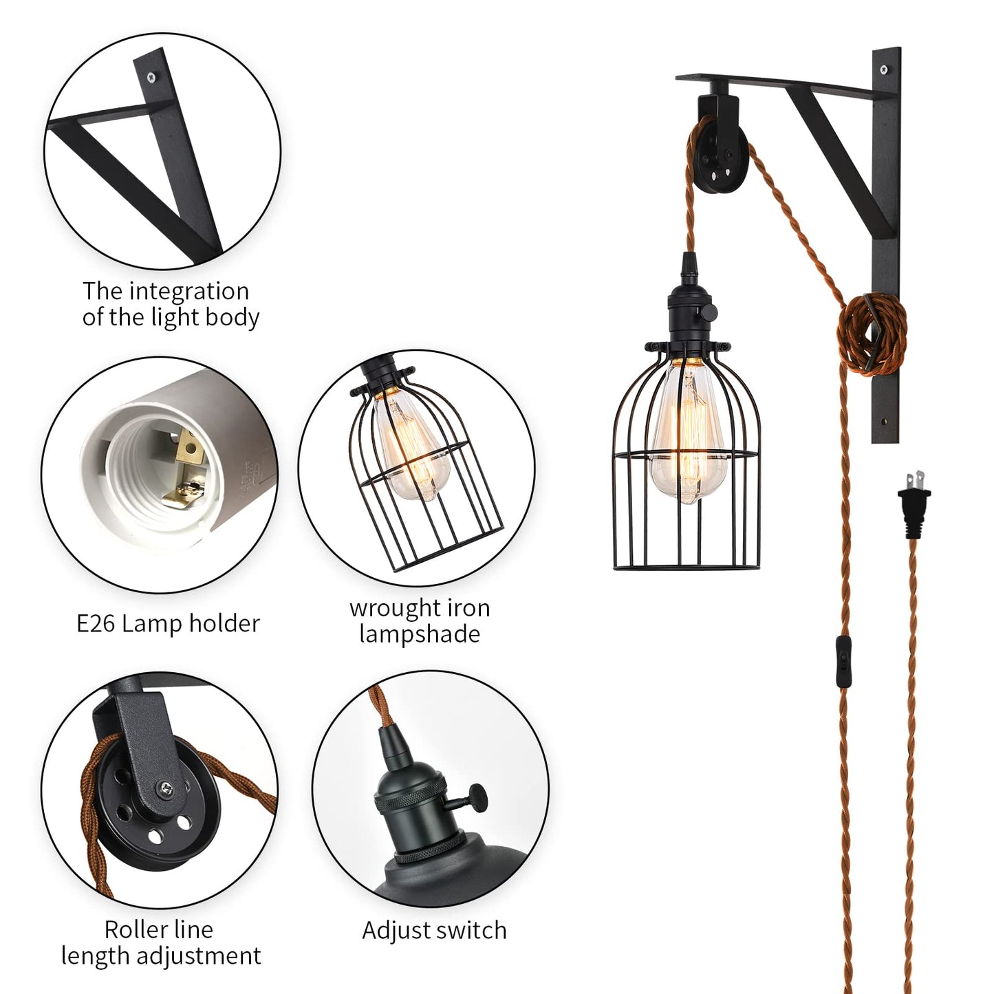 SEEBLEN Plug in Pendant Light, Iron Industrial Hanging Lamp with 7-Foot Cord, Style A (Set of 1)