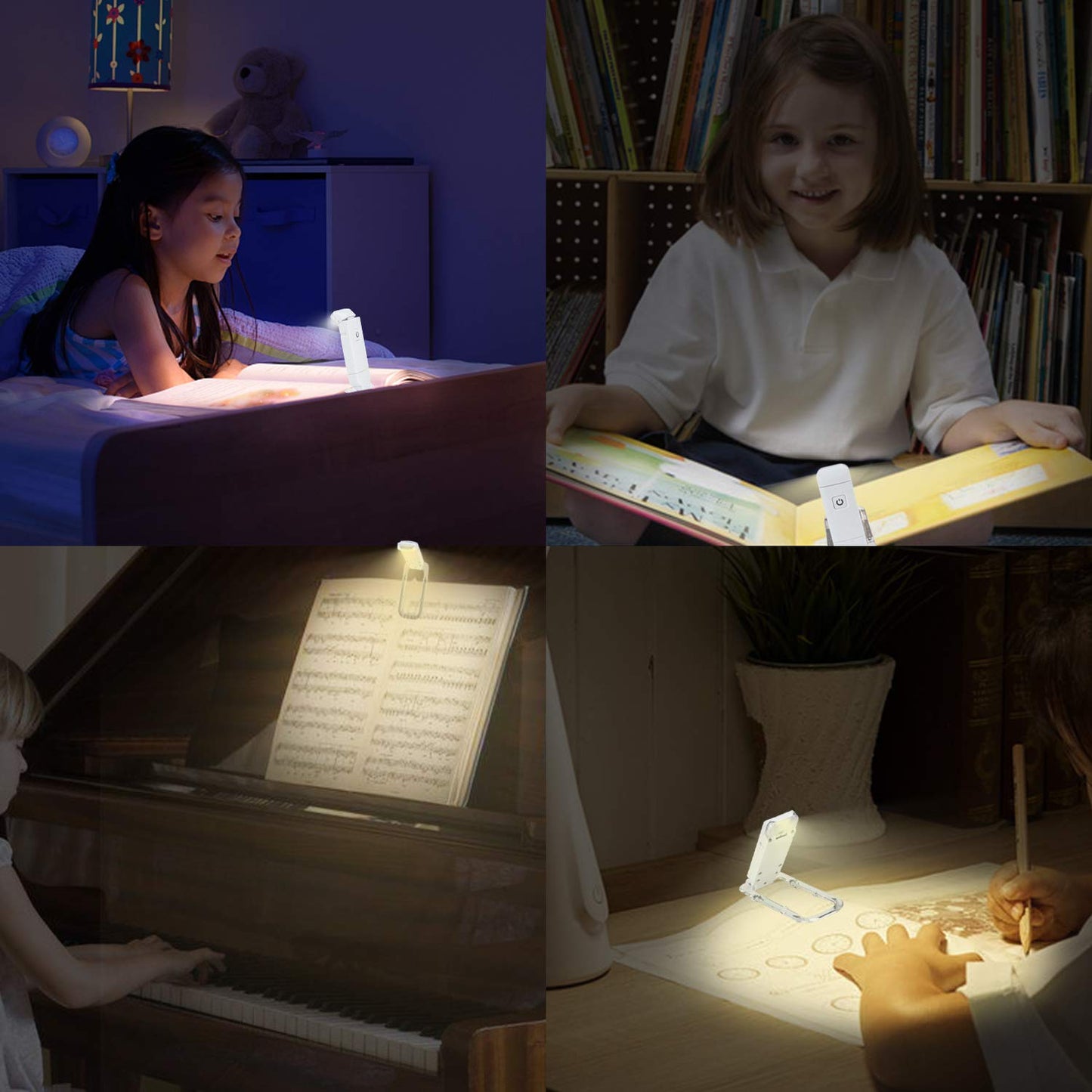 HONWELL Rechargeable Book Light, Clip On LED with 3 Brightness Levels, Portable Reading Lamp, White, Model H008YW-W