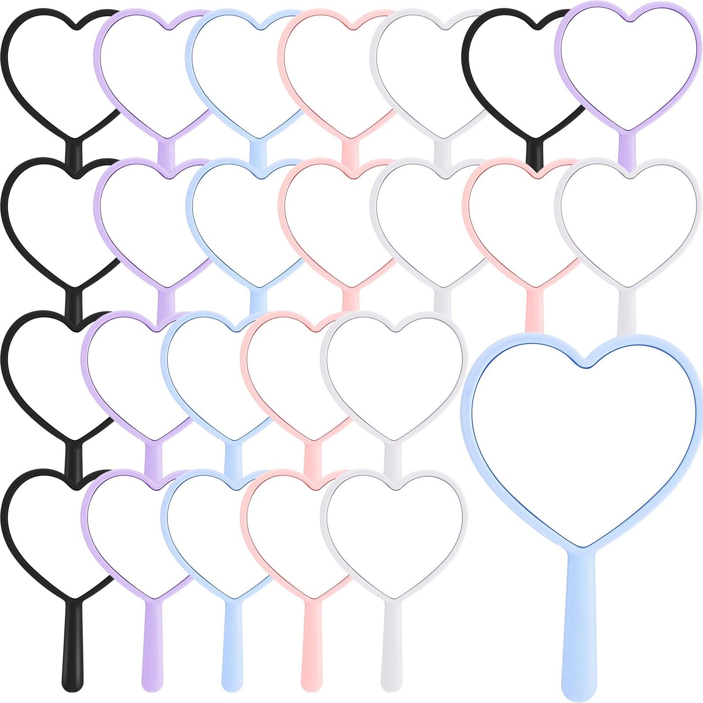 Threehoney 25 Pcs Heart Shaped Handheld Mirror with Handle Bulk Small Portable Travel Makeup Hand Held Mirror 3.15 x 4.72 Inch M