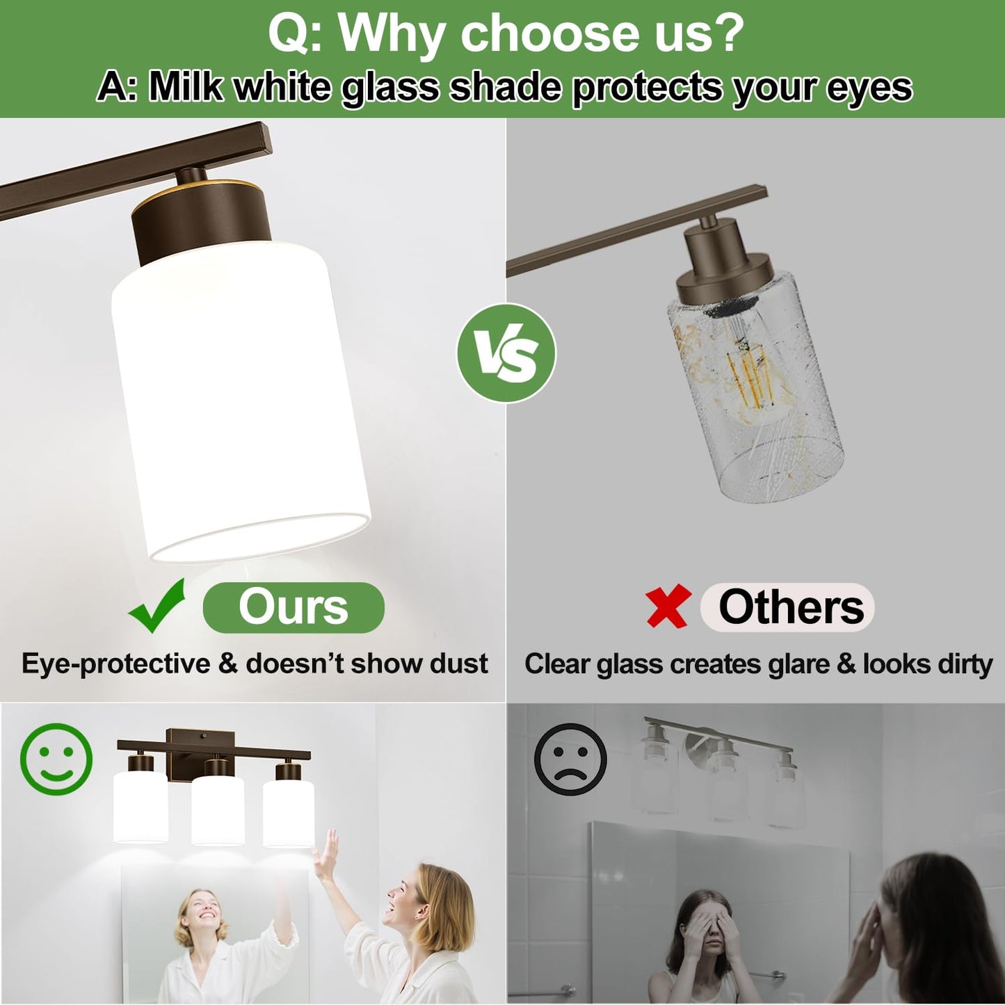 3-Light Bathroom Light Fixtures  Brown And Gold Vanity Light With Milky White Frosted Glass Shades  Modern Vanity Lighting Fixtures For Bathroom  Mirror  Bedroom  Hallway  Living Room
