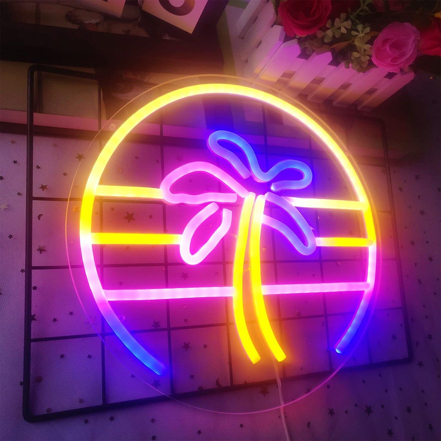GMMLLG Neon Sign - Dimmable Tropical Coconut Palm Tree - Strong Transparent Acrylic - 12inx12in - Aesthetic Wall Decor