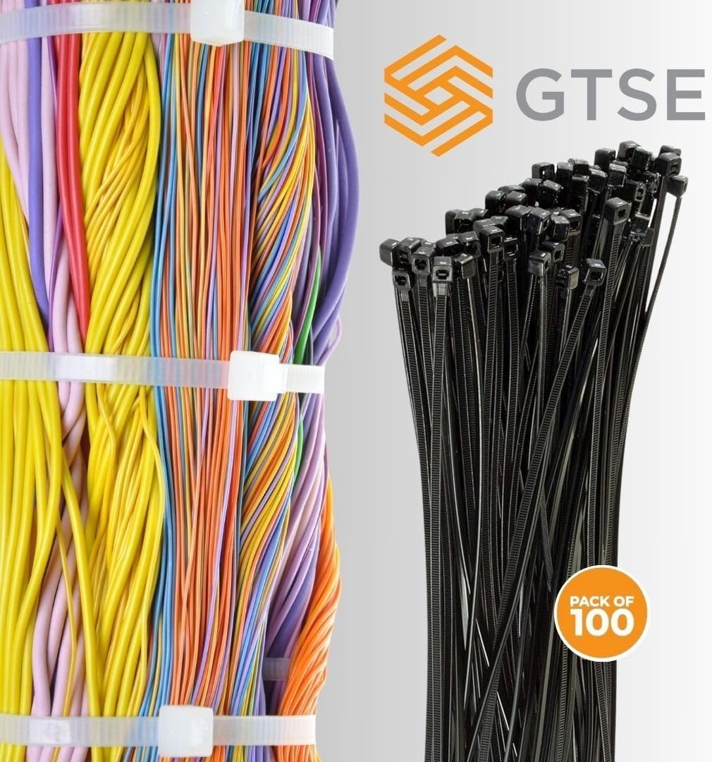 GTSE 4 Inch Black Zip Ties, 100 Pack, 18lb Strength, UV Resistant Small Nylon Cable Ties, Self-Locking 4" Tie Wraps