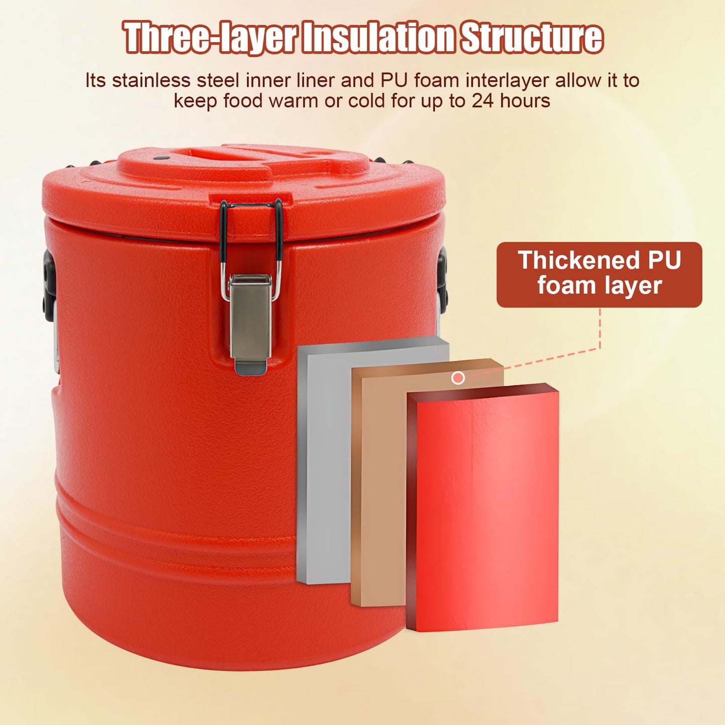 Bulelula 15.9QT Insulated Soup Container 4 Gallon Commercial Food Warmer for Hot&Cold Food, Hot Box for Catering, Food Cooler Soup Carrier for Restaurant, Canteen 6H Insulation Time (Red)