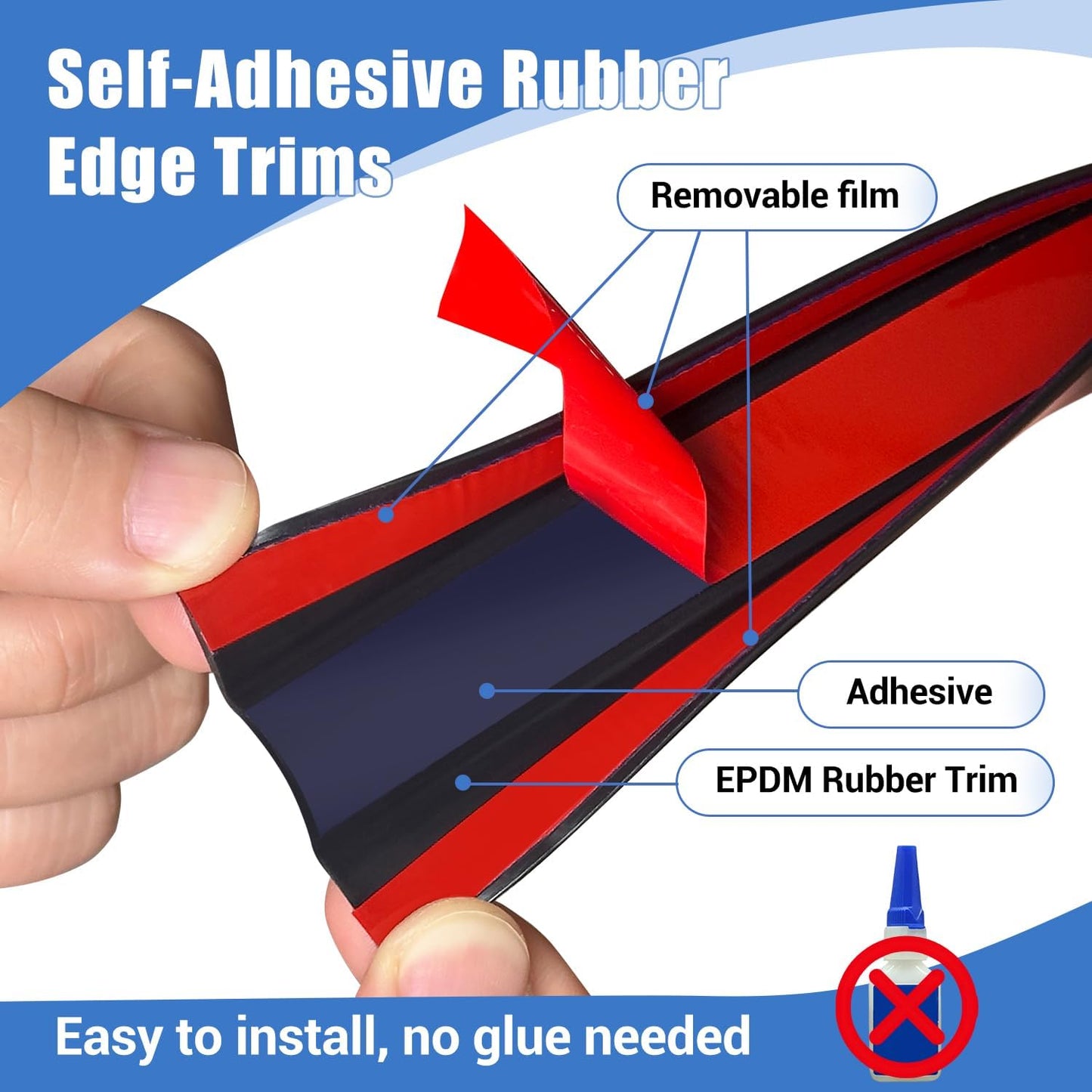 Big Size Rubber Edge Trim, 2-1/2 inches Self-Adhesive U Channel Edge Protector for Woods, Flexible U Shaped Peel and Stick Edge Banding, Edge Guard, Fit 2.5"(63mm), 20Ft, Black