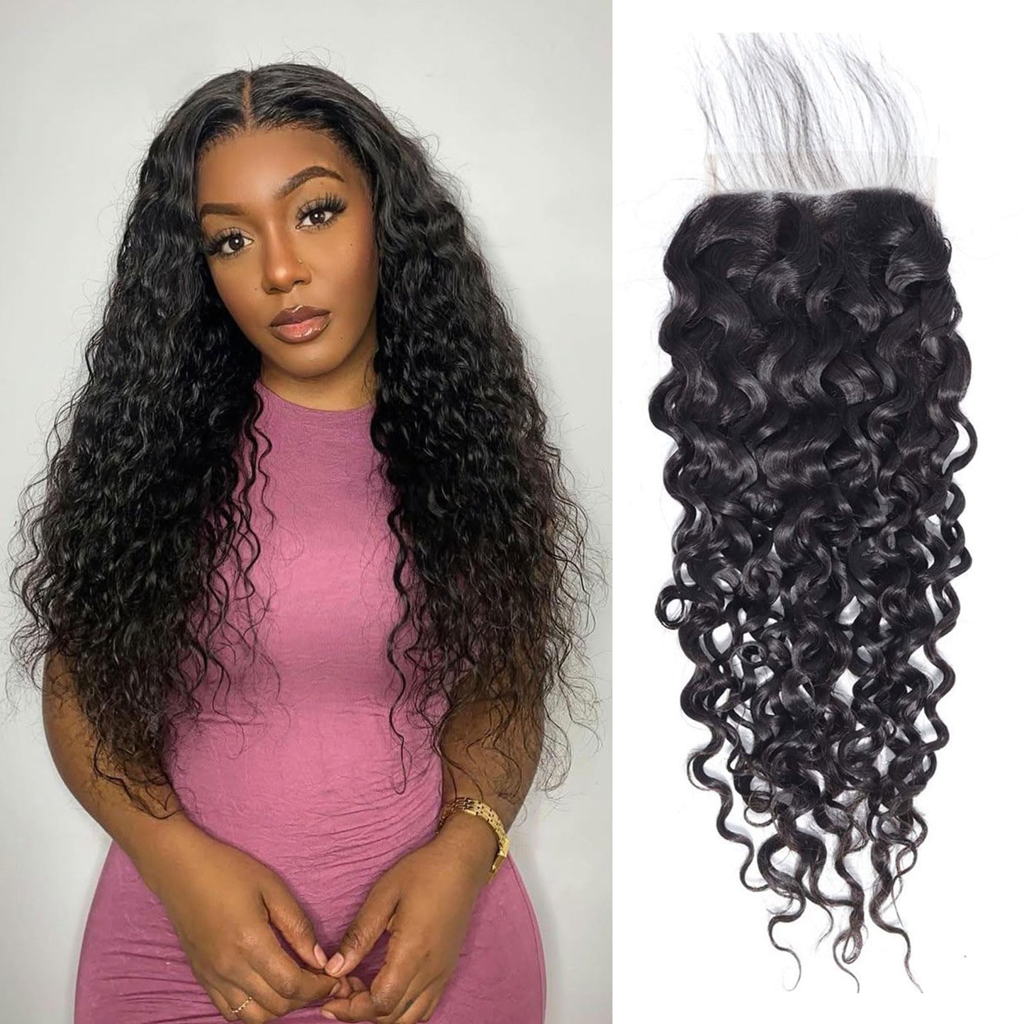 DSEKCAIN Water Wave 5x5 HD Lace Closure Human Hair Water Wave 5x5 Lace Closure Transparent Big Space100% Raw Virgin Human Hair F