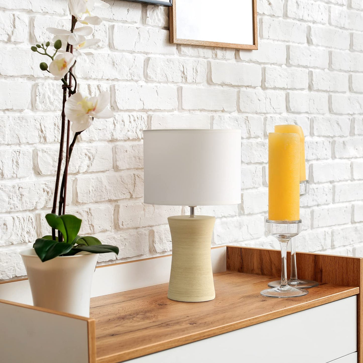 Simple Designs Ceramic Hourglass Table Lamp, 9.5inL x 9.5inW x 16.5inH, Beige, Model LT2099-BGE
