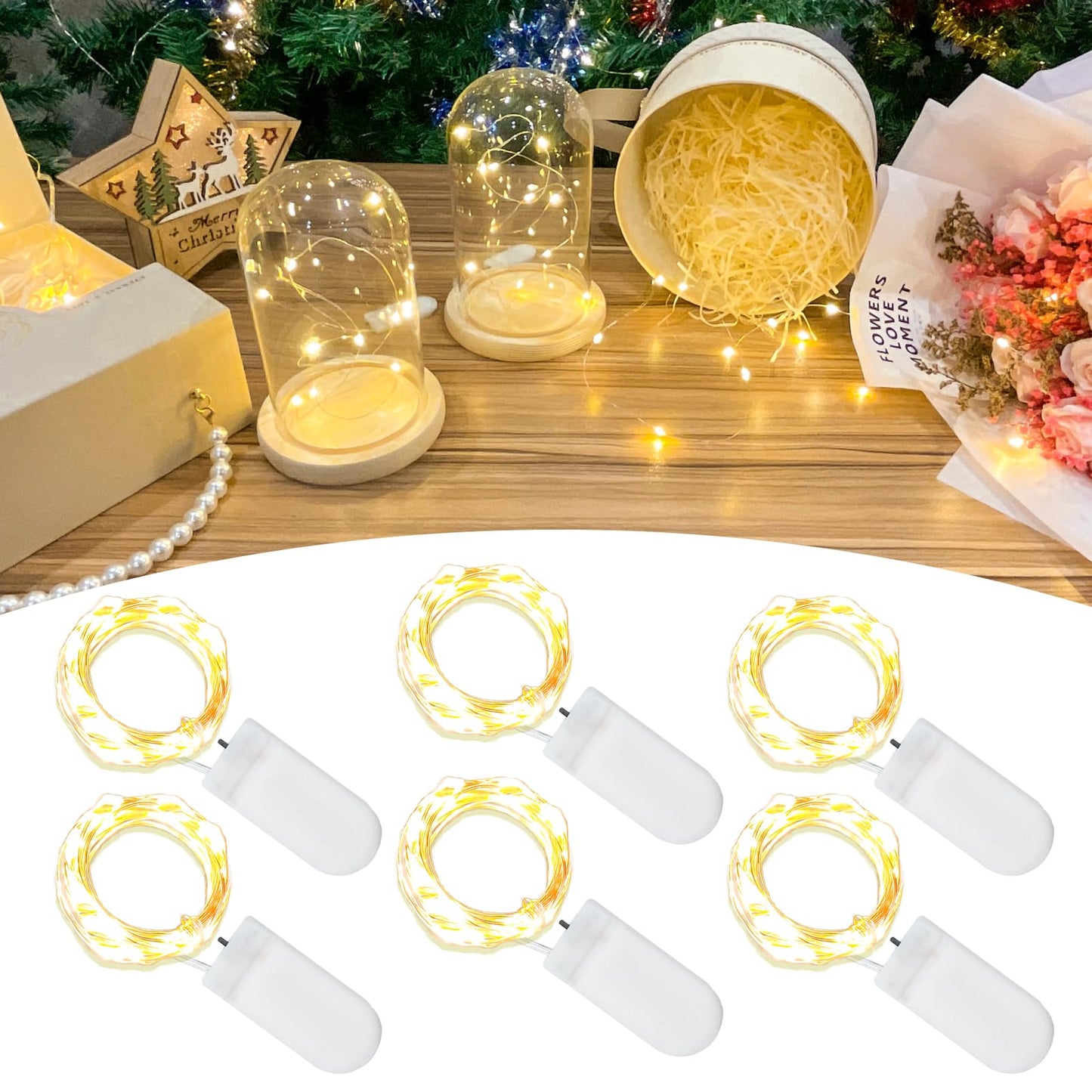 Etinga 6 Pack Fairy Lights Battery Operated String Lights, 10 LED on 3.3ft Silvery Copper Wire,High Brightness for Wedding Chris