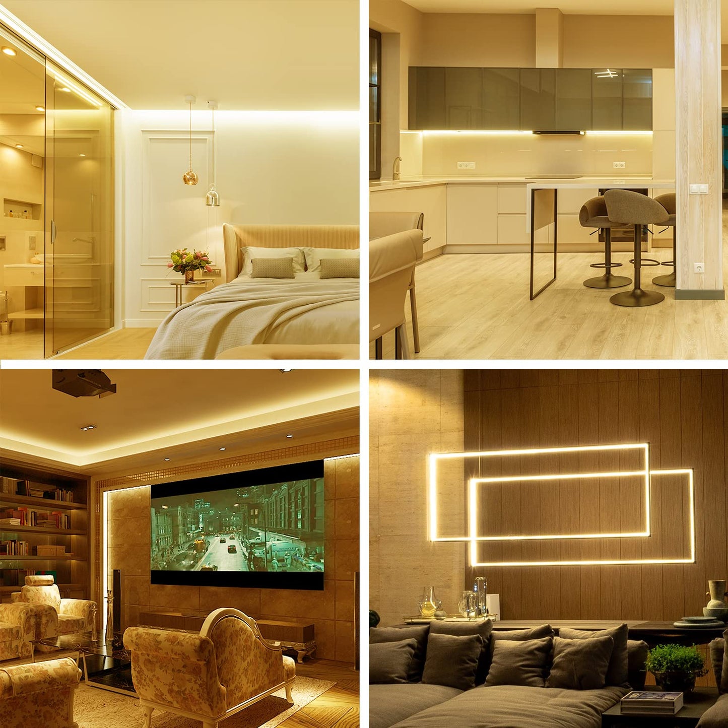 phopollo LED Strip Lights 50ft Dimmable 3000K Warm White, 900 LEDs for Bedroom, Kitchen, Mirror Decor
