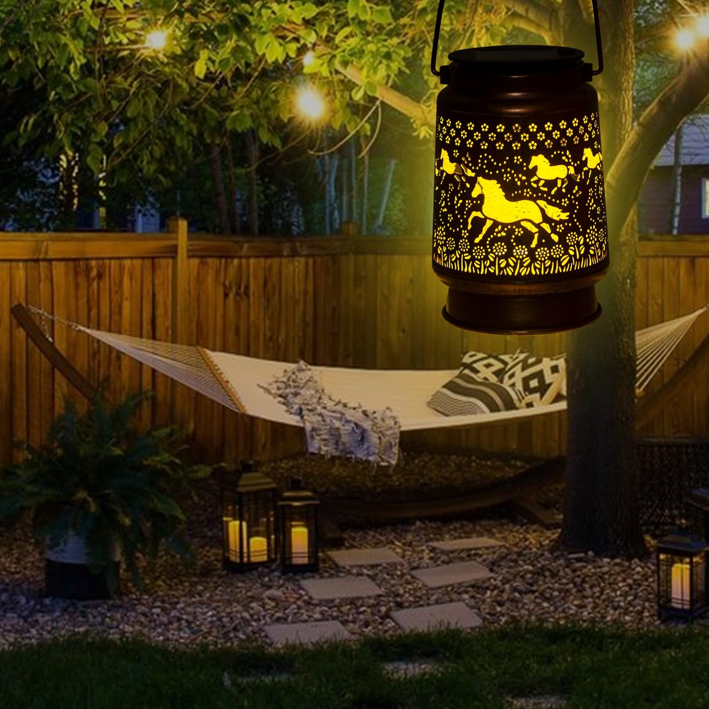 ShangTianFeng Solar Lantern - Waterproof LED Mason Jar Light for Garden, Yellow, Horse-Lanterns