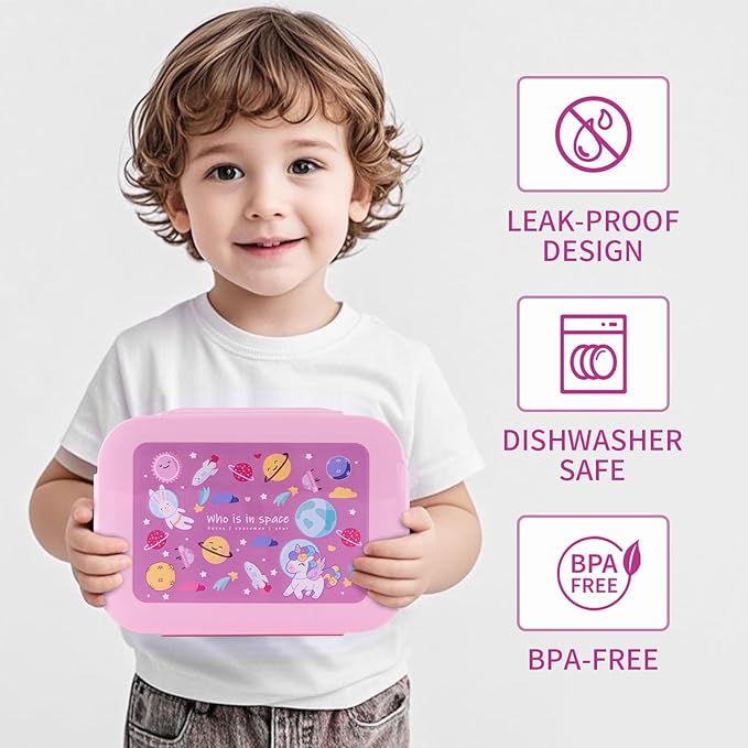 Leak-Proof, 8-Compartment Bento-Style Lunch Box - Ideal Portion Sizes for Ages 6+, Durale, Drop-Proof, Dishwasher Safe, & Made with BPA-Free Materials (pink)