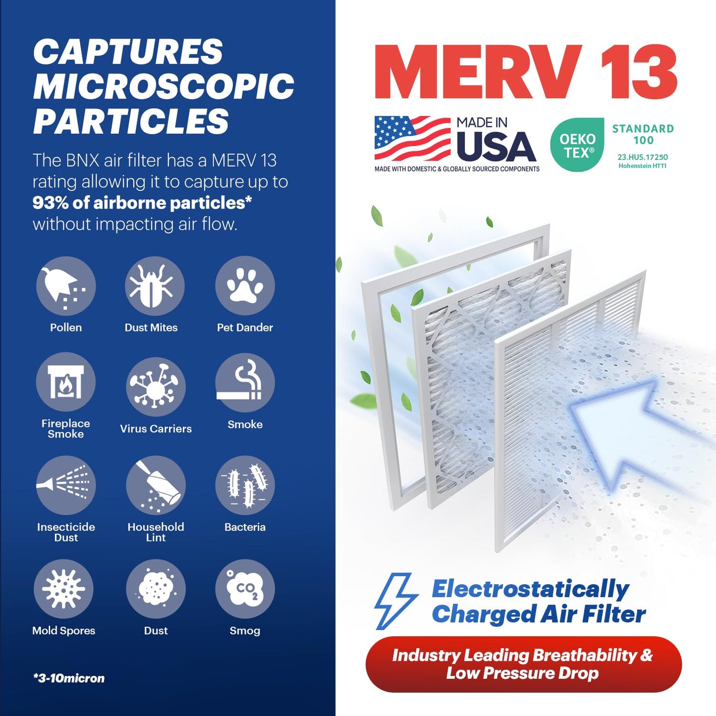 Bnx Trufilter 18X20X1 Air Filter Merv 13 (6-Pack) - Made In Usa - Electrostatic Pleated Air Conditioner Hvac Ac Furnace Filters