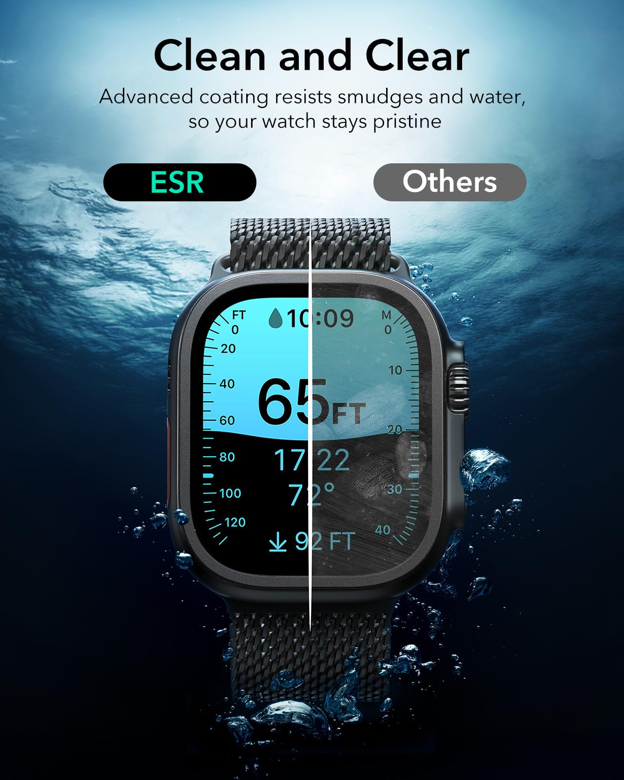 ESR Armorite Screen Protector for Apple Watch Ultra 3 2025 /Ultra 2 /Ultra (49 mm), Military Grade Protection, Tempered Glass Film with Aluminum Alloy Frame, Anti-Scratch, 2 Pack, Black