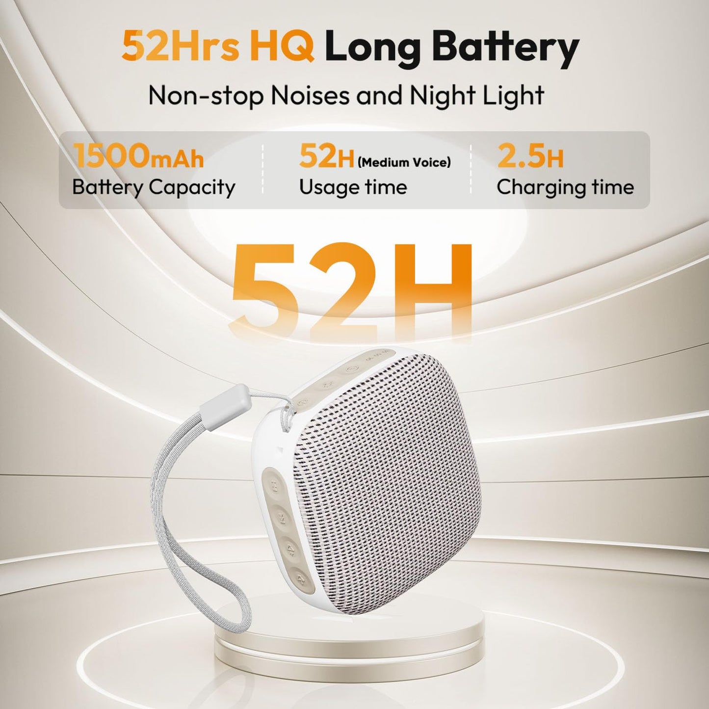 White Noise Sound Machine for Sleeping Adults – with Amber Breathing Night Light, Headphone Jack, 20 Non-Looping Sounds, 52-Hour Battery, Timer & Memory (Khaki)