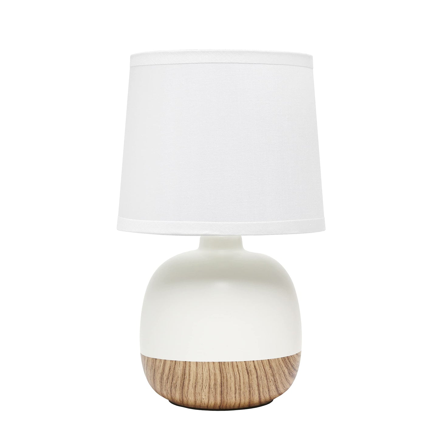 Simple Designs LT2078-LWW Petite Table Lamp, Ceramic, Light Wood/Off White, 7inL x 7inW x 12inH