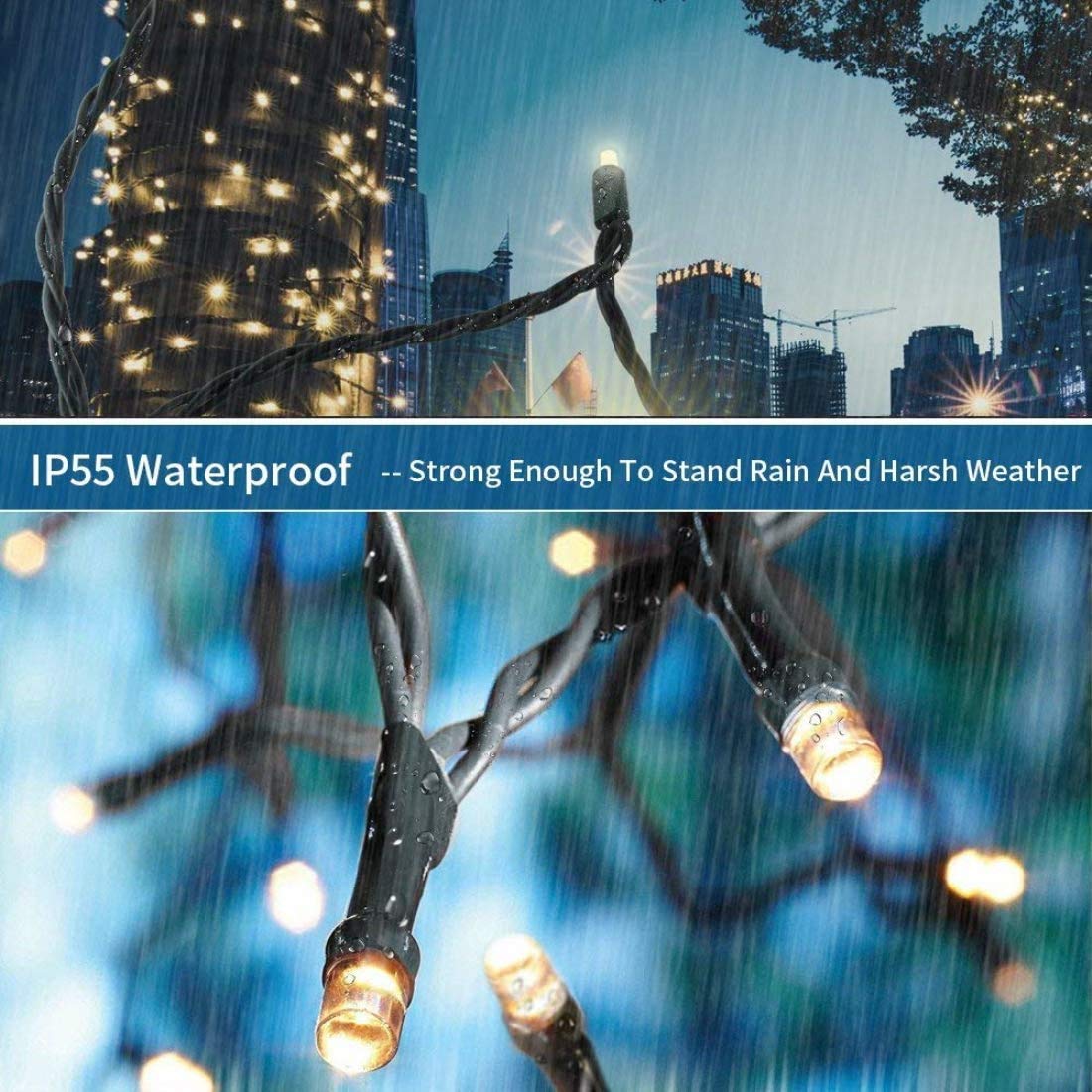 HAILI XMGQ 105FT 300 LED Christmas Lights Outdoor, Warm White, 8 Modes, Model HL300E