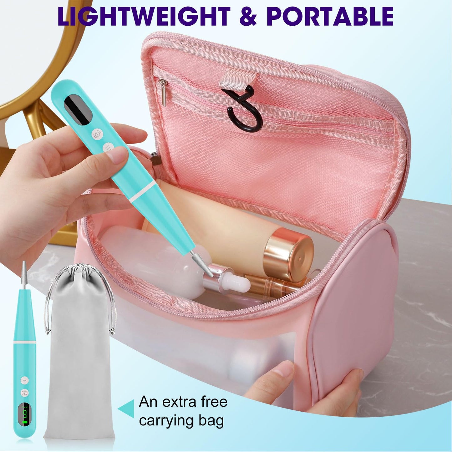 Cordless Nail Drill, Super Lightweight Electric Nail File, Low Noise Electric Nail Drill with 9 Speed & LCD Display, Wireless To
