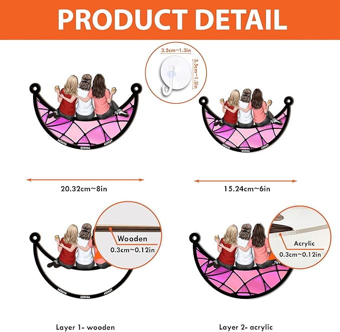 Macorner Personalized Window Hanging Suncatcher Ornament Friendship for Women, Birthday Presents for Woman Friendship, Best Friend Birthday Gifts, Bestie Gifts for Women Friend Sitting On The Moon