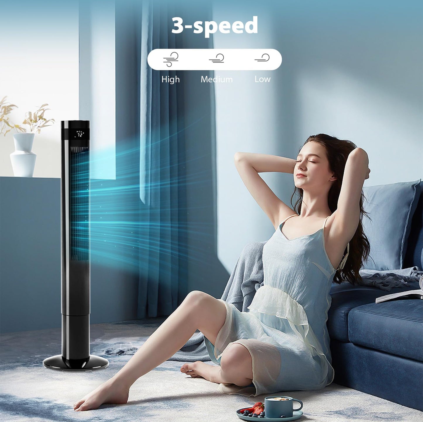 Antarctic Star Tower Fan Portable Floor Fans 85Oscillating Fan 43 Quiet Cooling 12H Timer Remote Control Standing Bladeless El