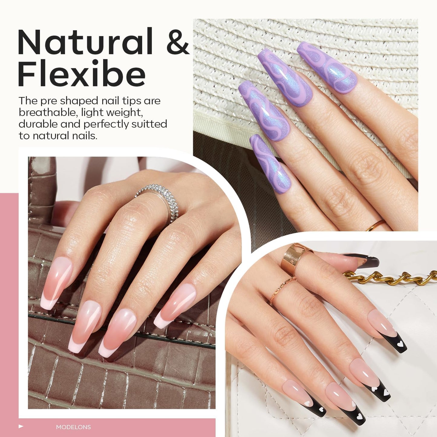 modelones Gel Nail Kit, Long Coffin Gel Nail Tips, 9-in-One Nail Glue & Portable U V Nail Lamp, 216Pcs 12Sizes Acrylic False Nai
