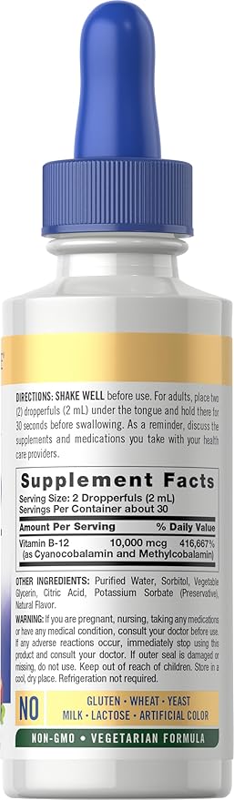 Carlyle Vitamin B12 Sublingual | 10,000mcg | 2 fl oz | Vegetarian, Non-GMO, Gluten Free Liquid Drops