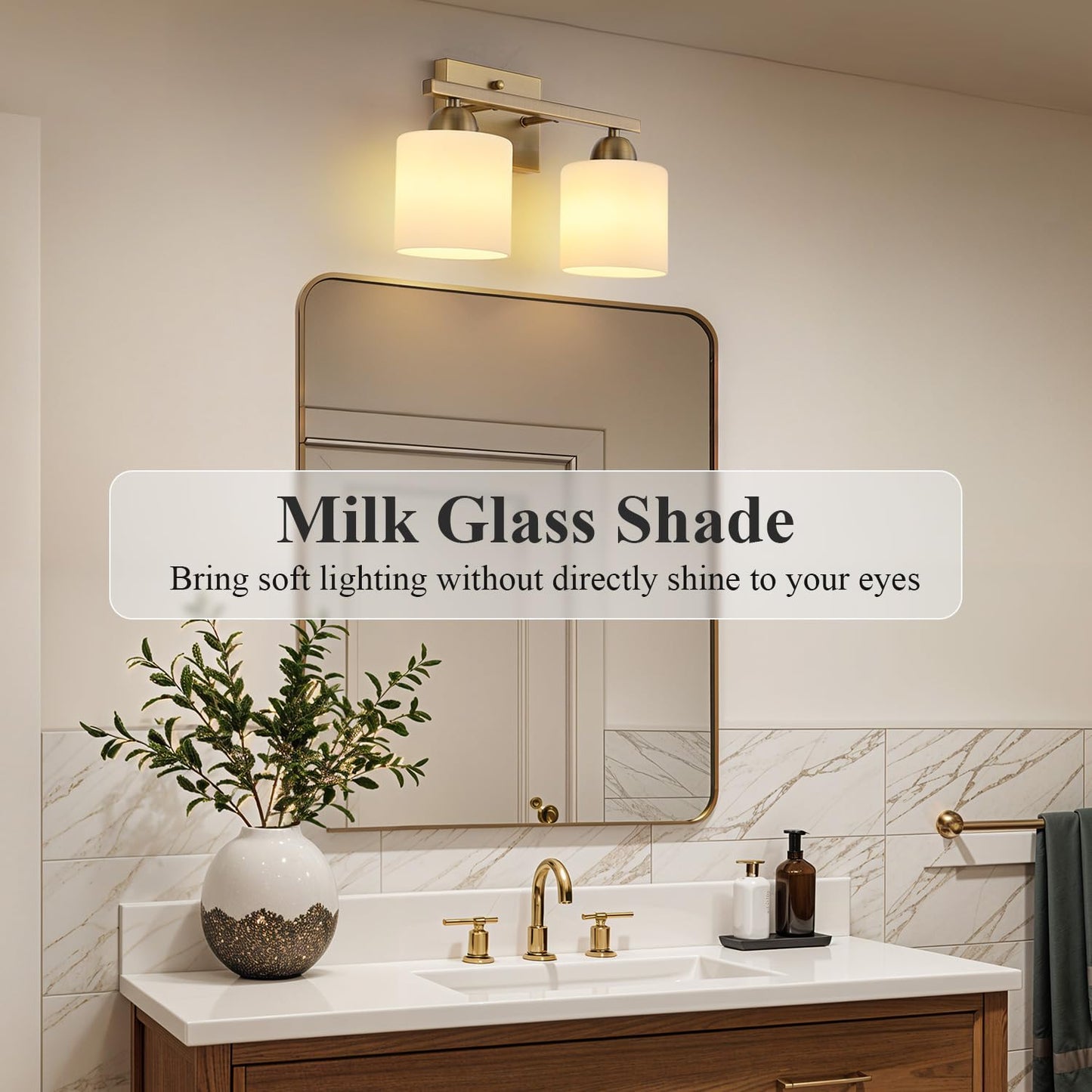 Mecgirn Stainless Steel Bathroom Light Fixtures, 2 Light Vanity Lights Over Mirror, Brass Finish, Model B0003-2-Brass
