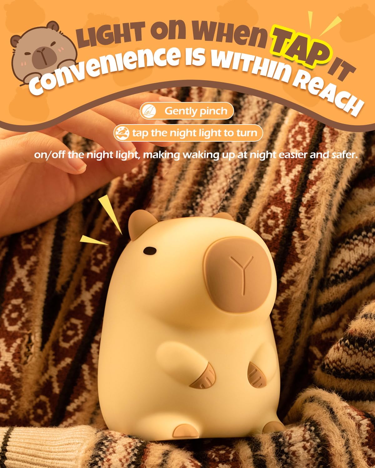 Cute Capybara Night Light  Animal Lamp  Food Grade Silicone  Rechargeable  2 Level Dimmable  Squishy Nursery Nightlight For Desk Decor  Funny Gifts Stuff For Boys Girls Baby  White Elephant Gifts