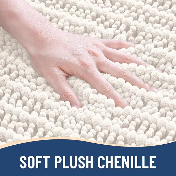 Arotive Luxury Chenille Bathroom Rug Mat, Extra Soft Thick Absorbent Shaggy Bath Rugs, Non-Slip Machine Wash Dry, Plush Bath Mats for Bathroom, Shower and Tub, 44x32, Ivory