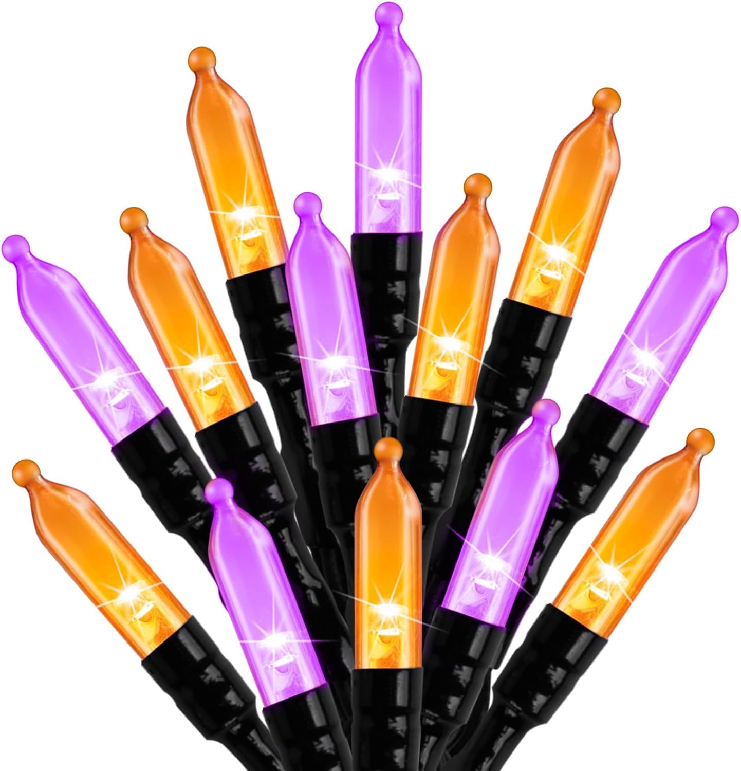 Brightown Battery Operated Indoor String Lights, 20 LED, 8 ft, Orange and Purple, with Timer for Halloween and Christmas Decor